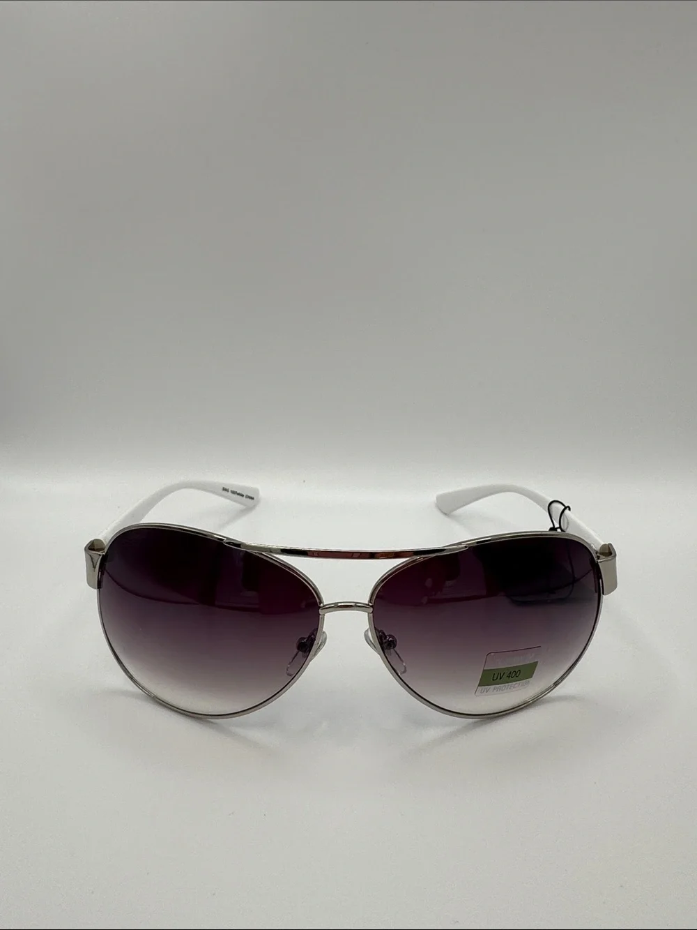 Silver Aviator Sunglasses with Purple Gradient Lenses
